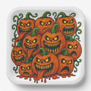 Creepy Pumpkin Horde Halloween Paper Plate