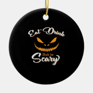 Creepy Pumpkin Monster Halloween Ceramic Ornament