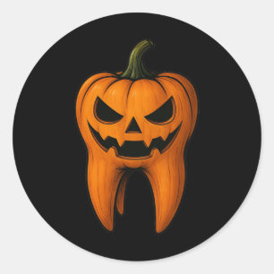 Creepy Pumpkin Tooth Spooky Halloween Dentistry Classic Round Sticker
