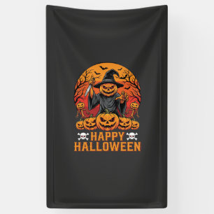 Creepy Pumpkin Witch Happy Halloween Vector Design Banner