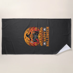 Creepy Pumpkin Witch Happy Halloween Vector Design Beach Towel