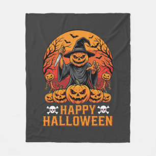 Creepy Pumpkin Witch Happy Halloween Vector Design Fleece Blanket