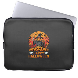 Creepy Pumpkin Witch Happy Halloween Vector Design Laptop Sleeve