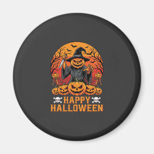 Creepy Pumpkin Witch Happy Halloween Vector Design Magnet