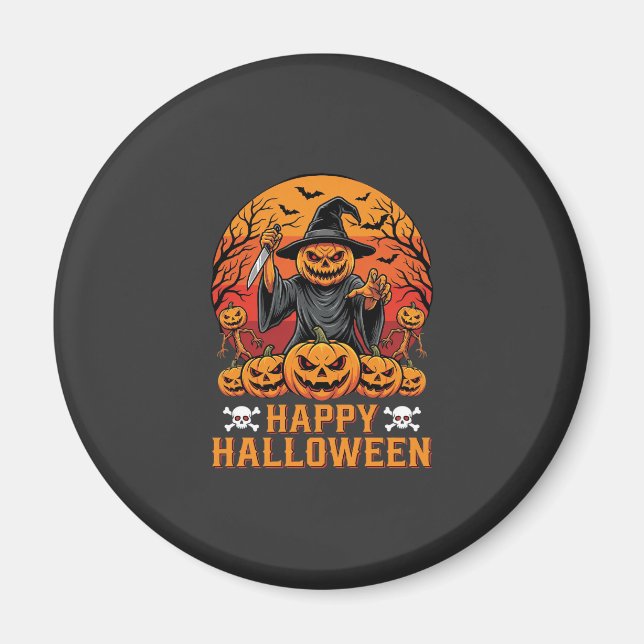Creepy Pumpkin Witch Happy Halloween Vector Design Magnet (Front)
