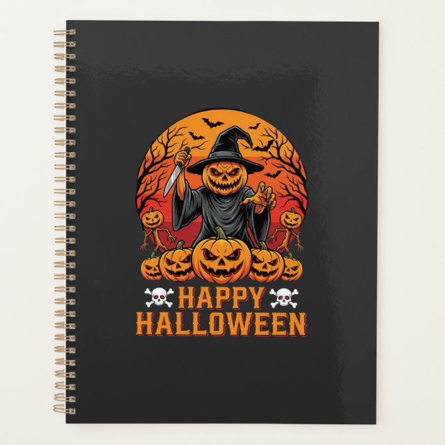 Creepy Pumpkin Witch Happy Halloween Vector Design Planner (Front)
