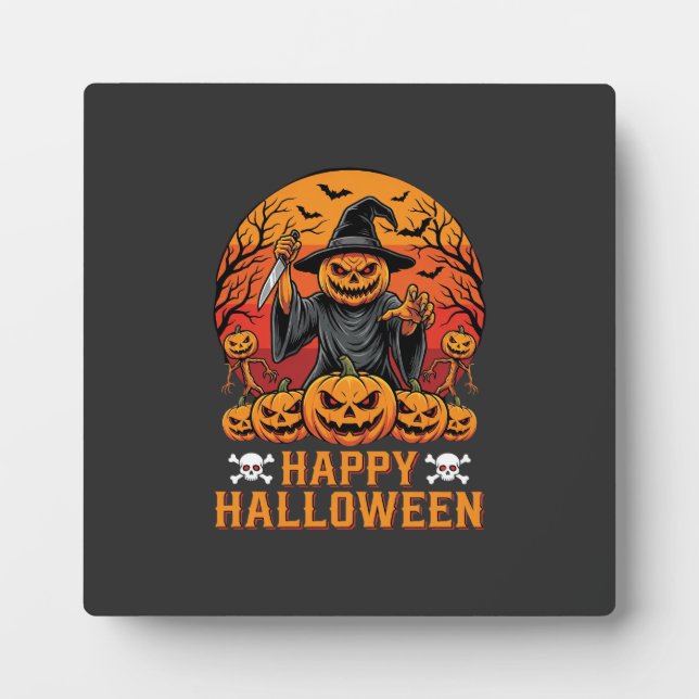 Creepy Pumpkin Witch Happy Halloween Vector Design Plaque (Front)