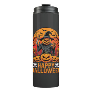 Creepy Pumpkin Witch Happy Halloween Vector Design Thermal Tumbler