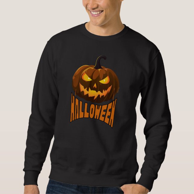 Creepy Pumpkin with Stretched Halloween Text Sweatshirt (Front)
