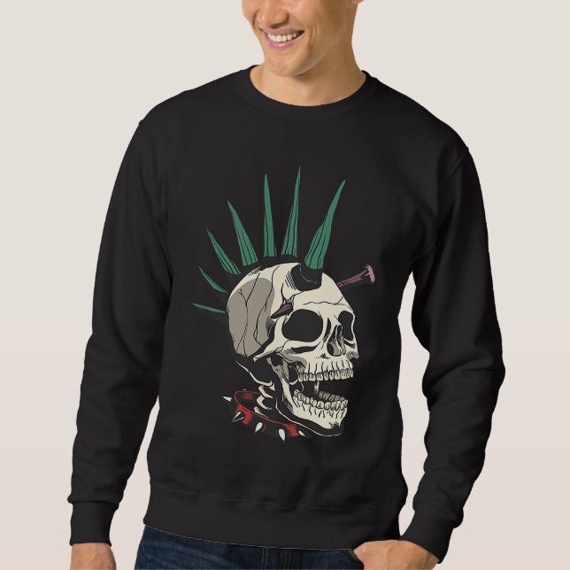 Creepy Punk Skeleton With Stake In Skull Sweatshirt (Front)
