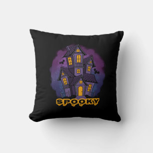 Creepy Purple Mansion Spooky Haunted House Cushion