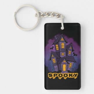 Creepy Purple Mansion Spooky Haunted House Key Ring