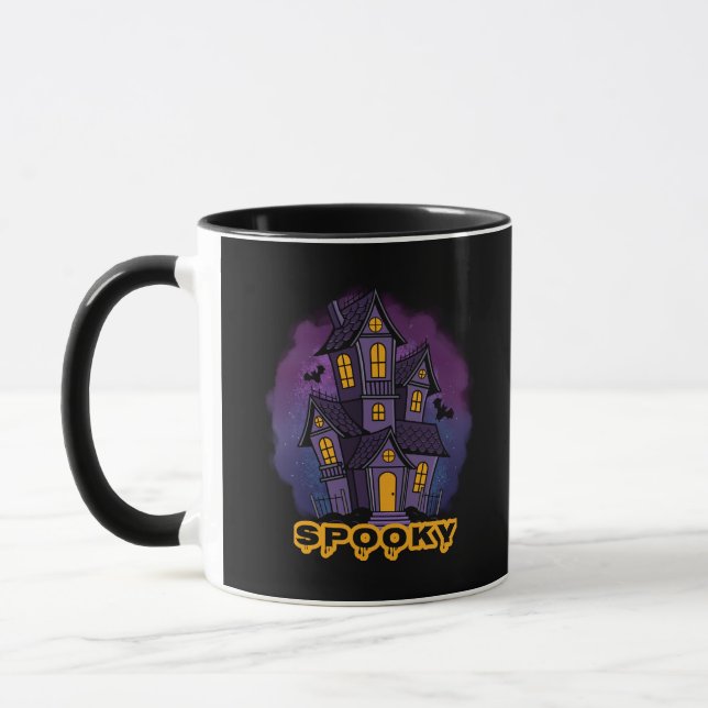 Creepy Purple Mansion Spooky Haunted House Mug (Left)