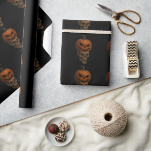 Creepy Realistic Halloween Pumpkin Skull Sticker Wrapping Paper