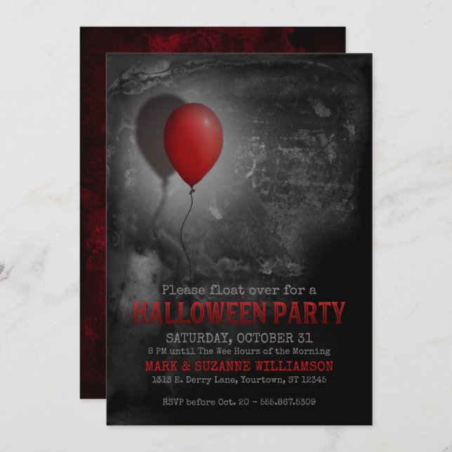 Creepy Red Balloon Halloween Party Invitation (Front/Back)