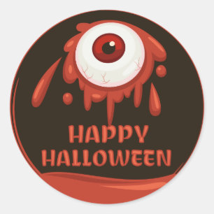 Creepy Red Blood Eye Happy Halloween Classic Round Sticker