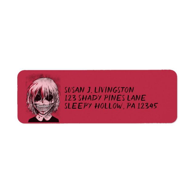 Creepy Red Girl Zombie Return Address Label (Front)