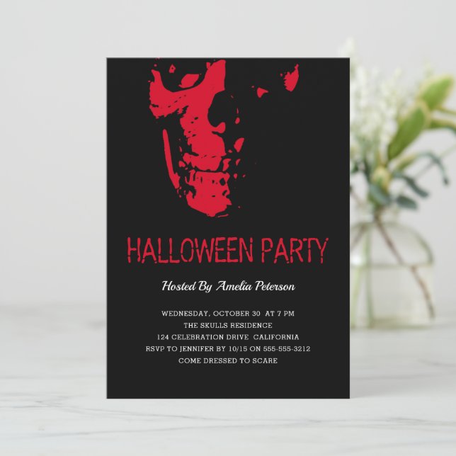 Creepy Red Skull Ault Halloween Costume Party Invitation (Standing Front)