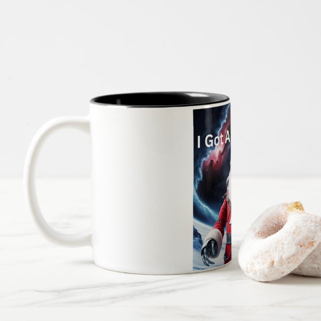 creepy Robot Santa Two-Tone Coffee Mug (With Donut)