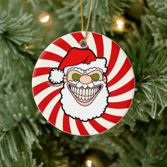 Creepy Santa Claus Screwball Graphics Ceramic Ornament (Tree)