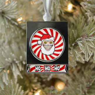 Creepy Santa Claus Screwball Graphics Silver Plated Banner Ornament