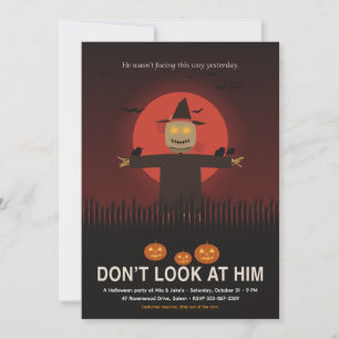 Creepy Scarecrow Blood Moon Halloween Party Invitation
