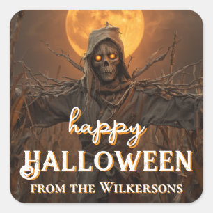 Creepy Scarecrow Custom Name Halloween Party Square Sticker