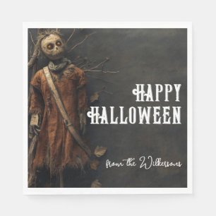 Creepy Scarecrow Doll Custom Name Halloween Napkin