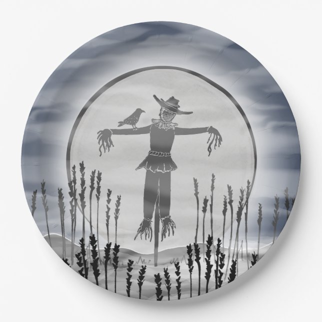 Creepy Scarecrow Halloween Party Paper Plate (Front)