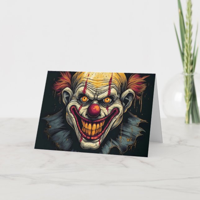 Creepy Scary Clown Happy Halloween Card (Front)