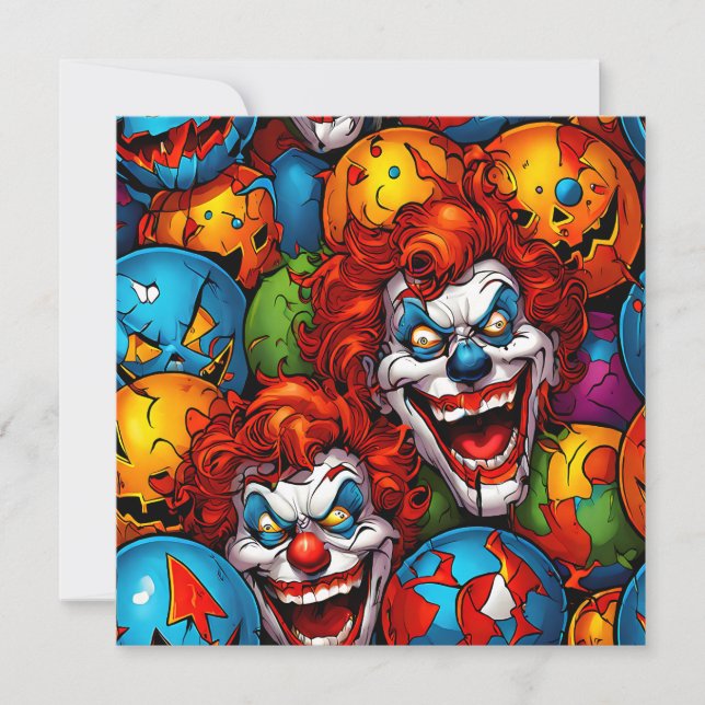 Creepy Scary Clowns Halloween Holiday Card (Front)