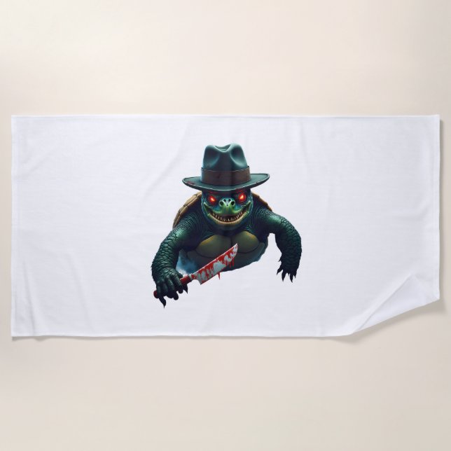 Creepy Scary Halloween Turtle T-Shirt Beach Towel (Front)