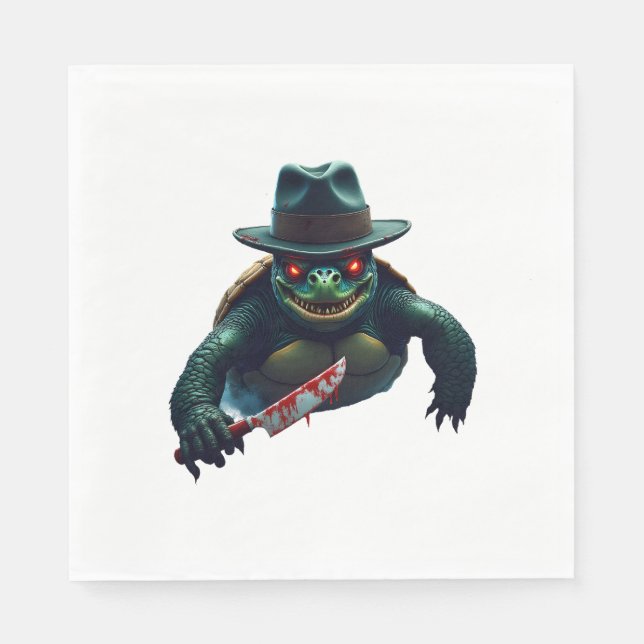 Creepy Scary Halloween Turtle T-Shirt Napkin (Front)