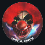 Creepy Scary Killer Clown Halloween Party Favour Classic Round Sticker<br><div class="desc">Customise with any text. Matching items in my store.</div>