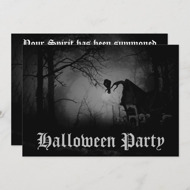 Creepy Scary Raven in Forest Halloween Party Invitation (Front/Back)