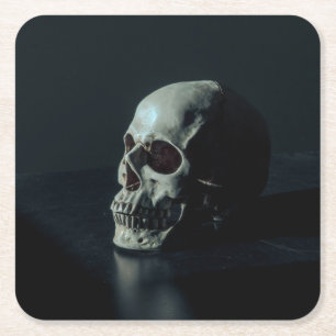 Creepy Scary Skull Square Paper Coaster