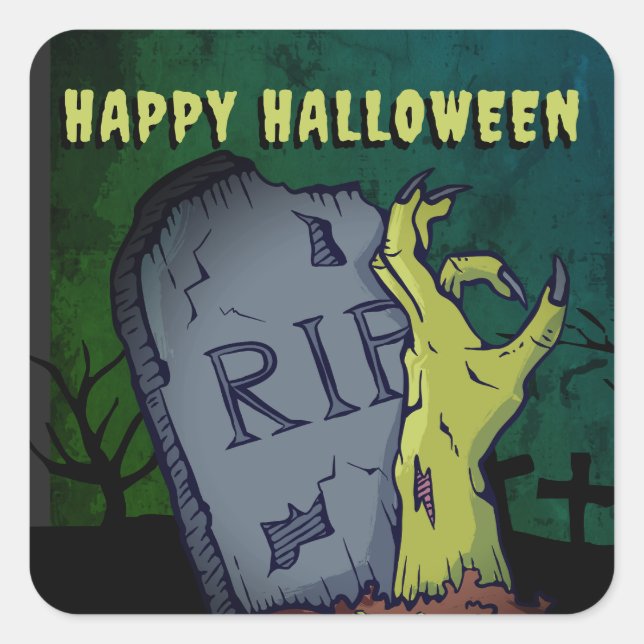 Creepy Scary Zombie Hand Grave Halloween Party Square Sticker (Front)