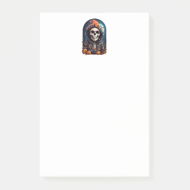 Creepy Skeleton & Autumn Pumpkins Halloween Post-it Notes (Front)