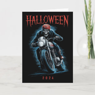 Creepy Skeleton Biker On Motorcycle Halloween Spoo Card