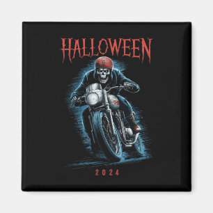 Creepy Skeleton Biker On Motorcycle Halloween Spoo Magnet