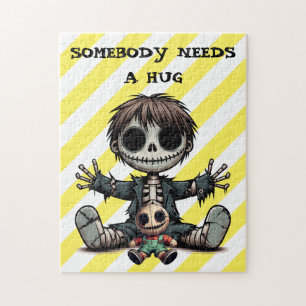 creepy skeleton boy giving hugs cartoon art jigsaw puzzle