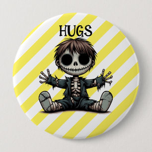 creepy skeleton boy giving hugs cartoon goth art 10 cm round badge
