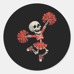 Creepy Skeleton Cheerleading Cheerleader Halloween Classic Round Sticker