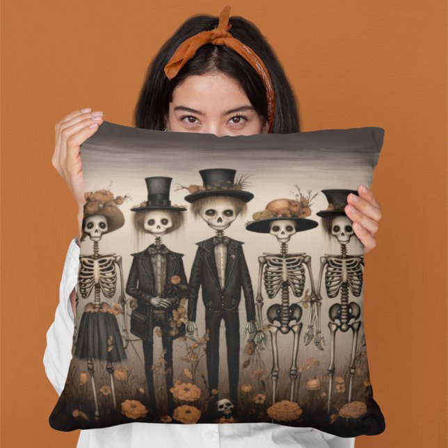 Creepy Skeleton Family Happy Halloween Cushion (Creator Uploaded)