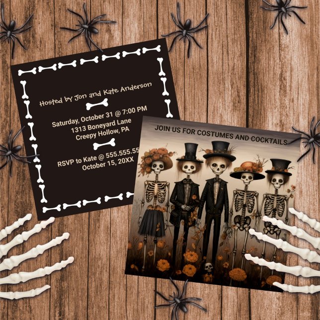 Creepy Skeleton Family Happy Halloween Invitation (Creator Uploaded)