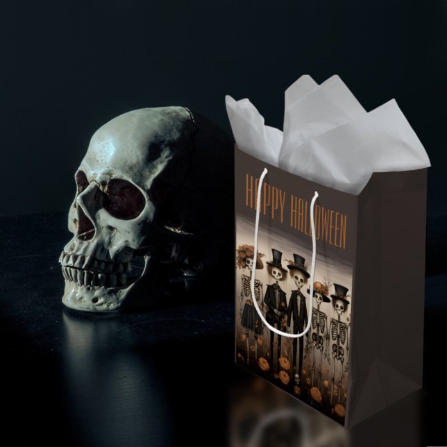 Creepy Skeleton Family Happy Halloween Medium Gift Bag (Creator Uploaded)