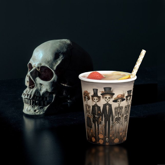 Creepy Skeleton Family Happy Halloween Paper Cups (Creator Uploaded)