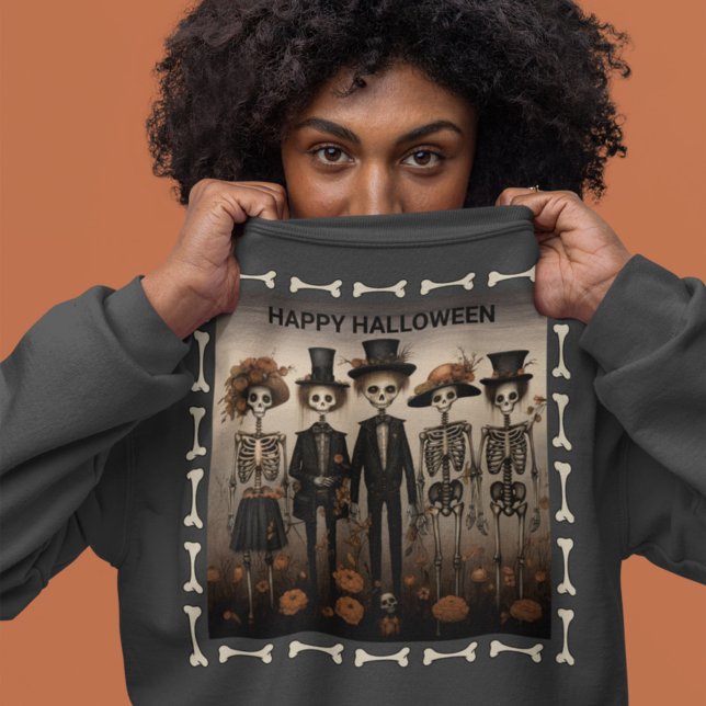Creepy Skeleton Family Happy Halloween Sweatshirt (Creator Uploaded)