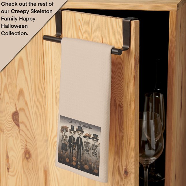 Creepy Skeleton Family Happy Halloween Tea Towel (Creator Uploaded)