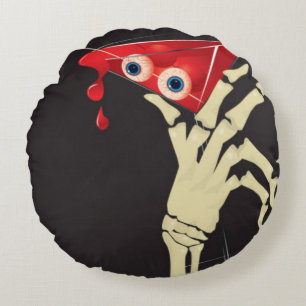 Creepy Skeleton Hand Spooky Eyes Cake Halloween Round Cushion